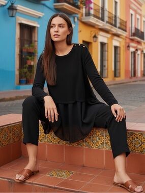 Atmosphere black mixed media long sleeve sweater